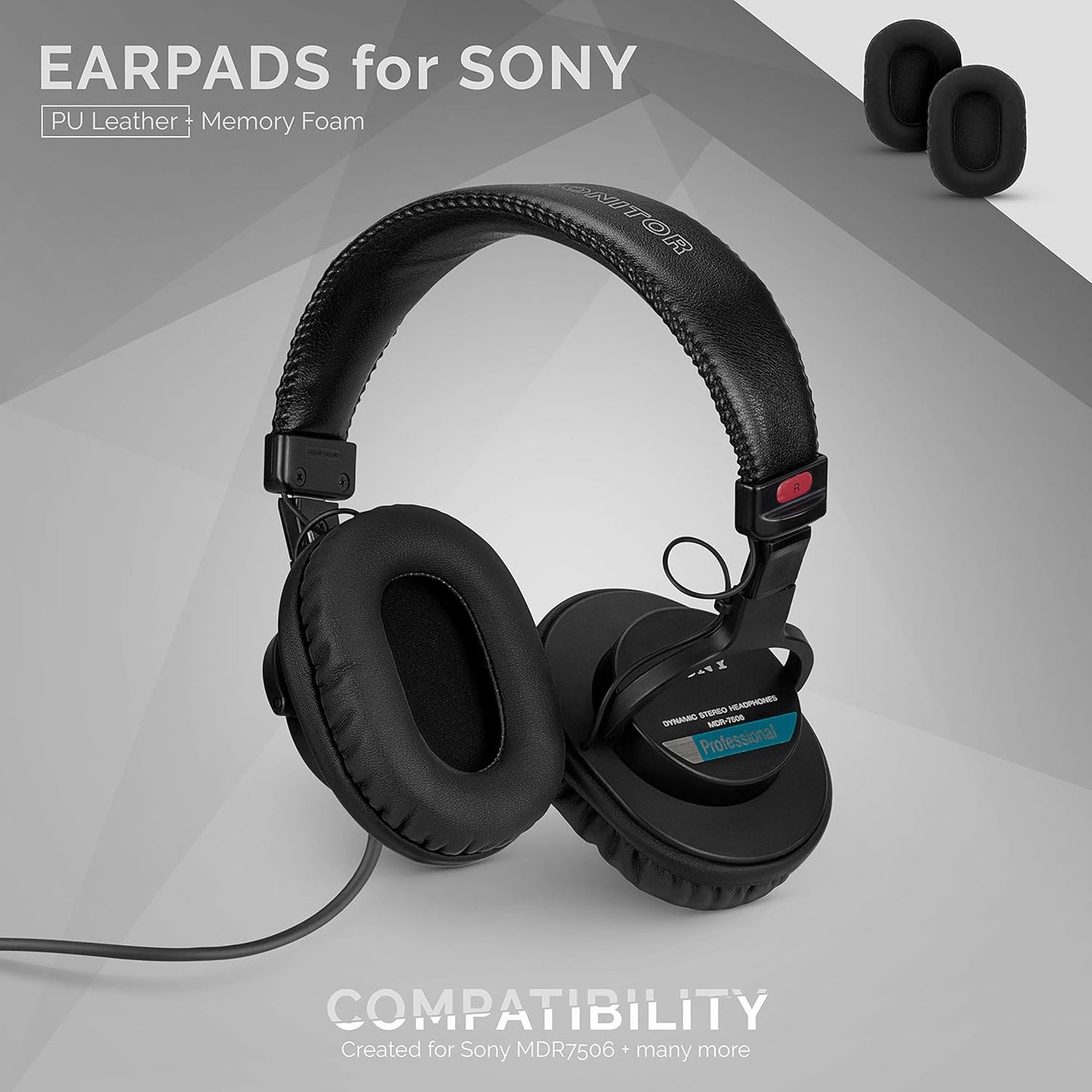 Replacement Earpads for Sony MDR 7506 Headphones - Quality Vegan Leather, Memory Foam Comfort, Long Lasting & Durable, Also Works with Headphones like Steelseries Arctis, ATH-M50X & More