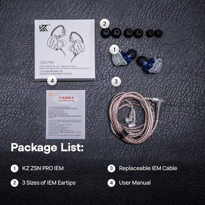 KZ ZSN Pro Dual Driver 1BA+1DD Hybrid Metal Earphones Hifi In-Ear Monitor with Detachable Recessed 2Pin Cable, Zin Alloy Panel (Without Mic, Black)