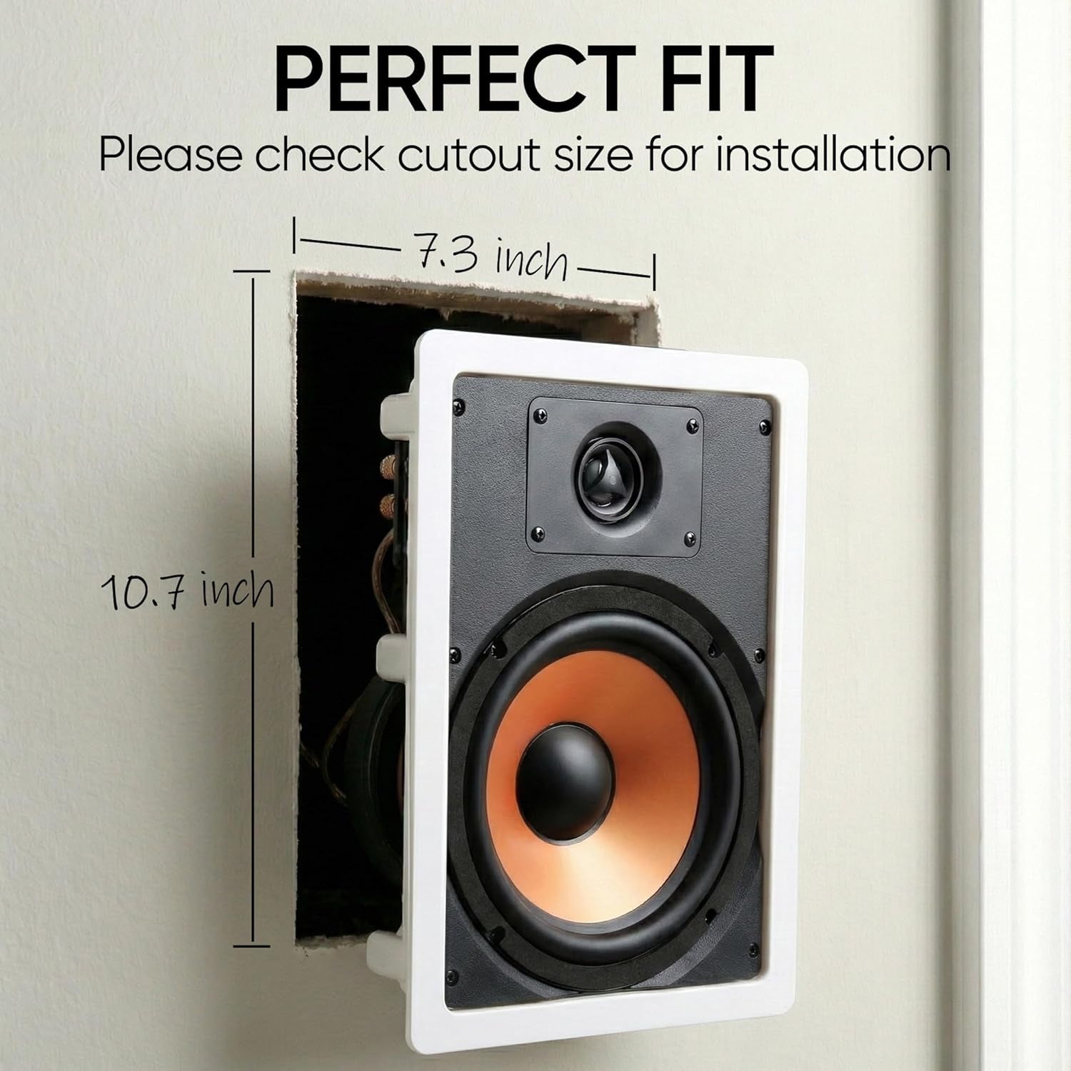 M-6S 2-Way In-Wall Speaker, 7.3"(W) by 10.7"(H) Cutout, Home Theater, Whole House Audio, Indoor or Covered Outdoor, 6.5" Woofer, 1" Tweeter, White, Paintable, Each
