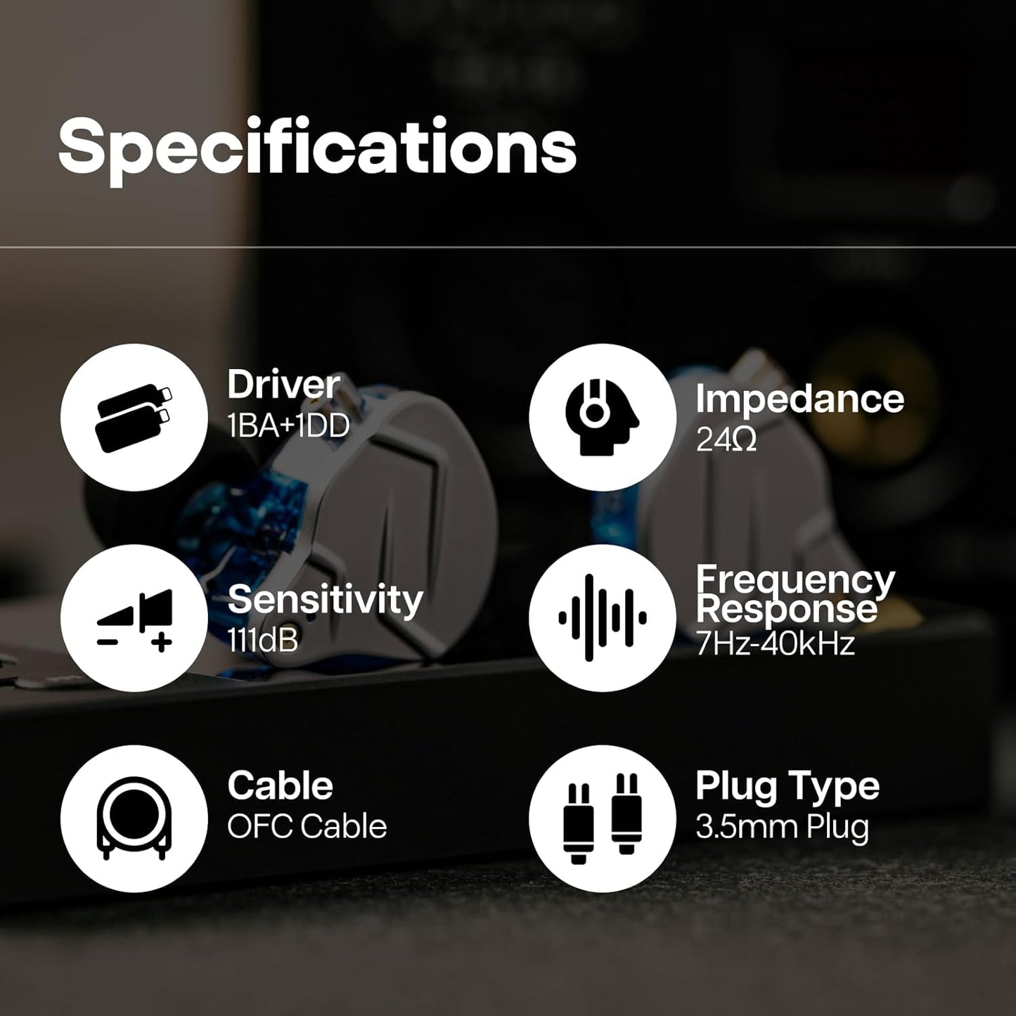 KZ ZSN Pro Dual Driver 1BA+1DD Hybrid Metal Earphones Hifi In-Ear Monitor with Detachable Recessed 2Pin Cable, Zin Alloy Panel (Without Mic, Black)