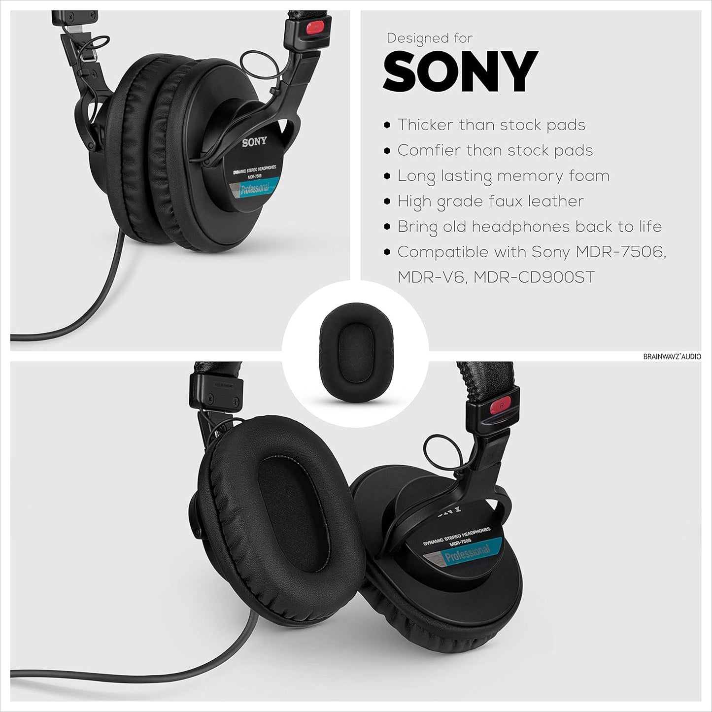 Replacement Earpads for Sony MDR 7506 Headphones - Quality Vegan Leather, Memory Foam Comfort, Long Lasting & Durable, Also Works with Headphones like Steelseries Arctis, ATH-M50X & More