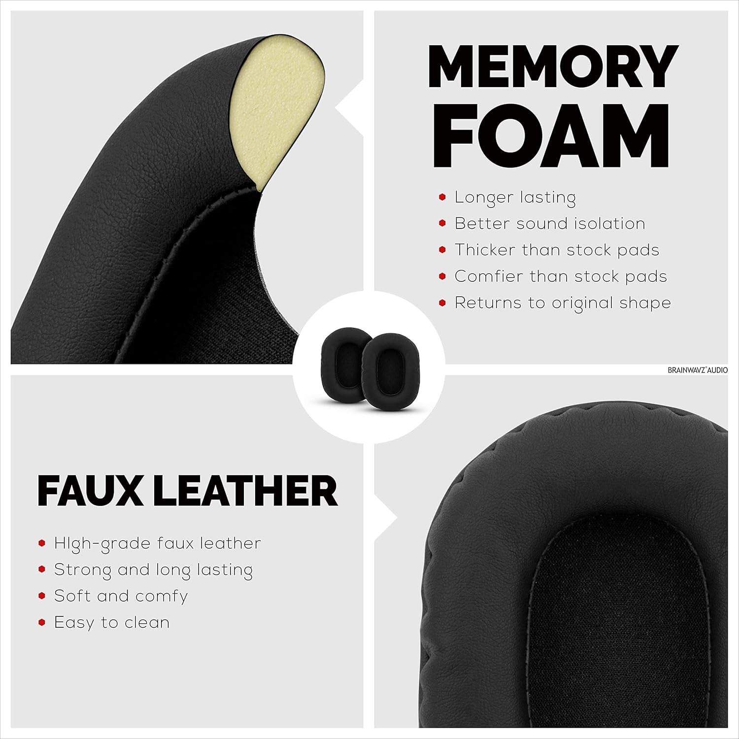 Replacement Earpads for Sony MDR 7506 Headphones - Quality Vegan Leather, Memory Foam Comfort, Long Lasting & Durable, Also Works with Headphones like Steelseries Arctis, ATH-M50X & More