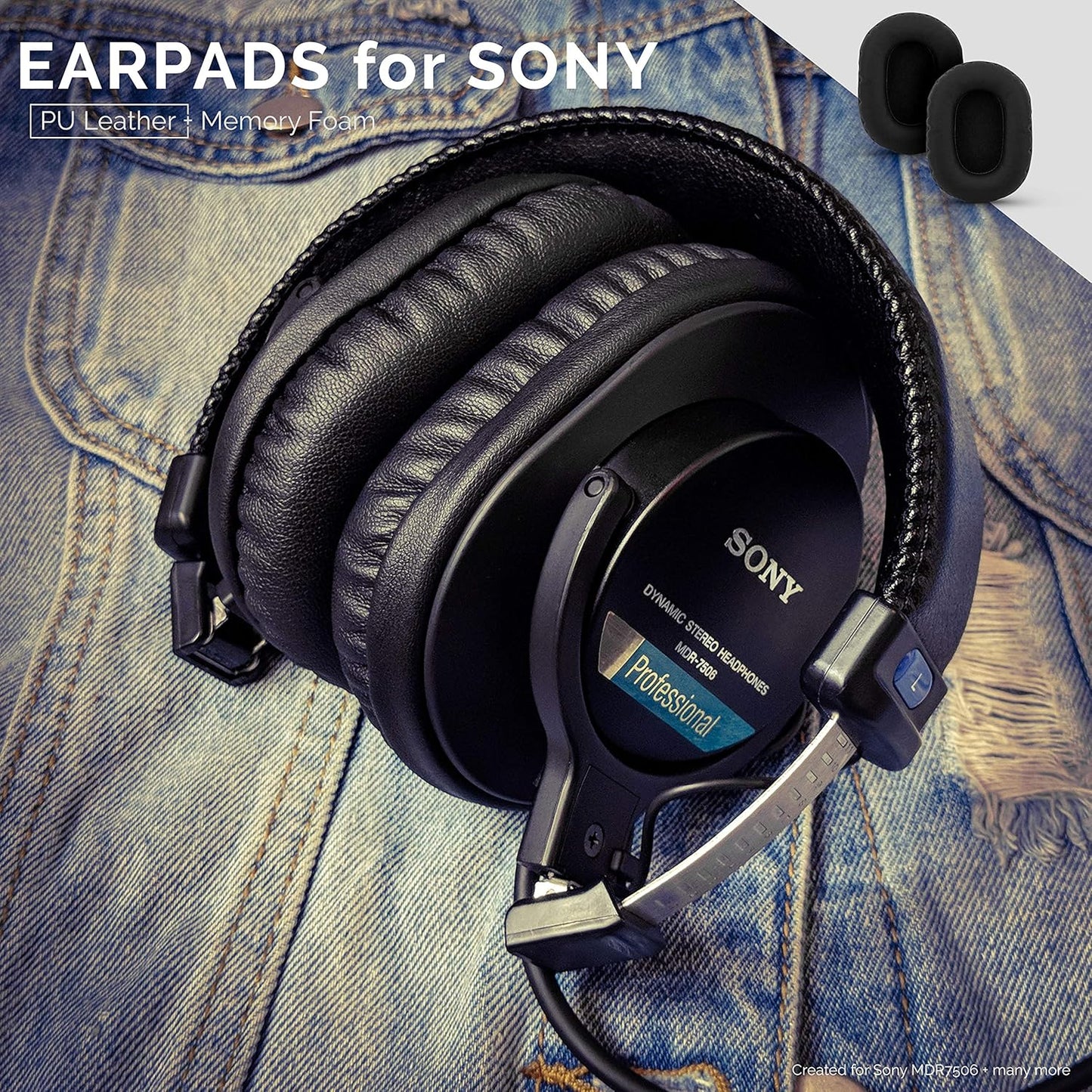 Replacement Earpads for Sony MDR 7506 Headphones - Quality Vegan Leather, Memory Foam Comfort, Long Lasting & Durable, Also Works with Headphones like Steelseries Arctis, ATH-M50X & More