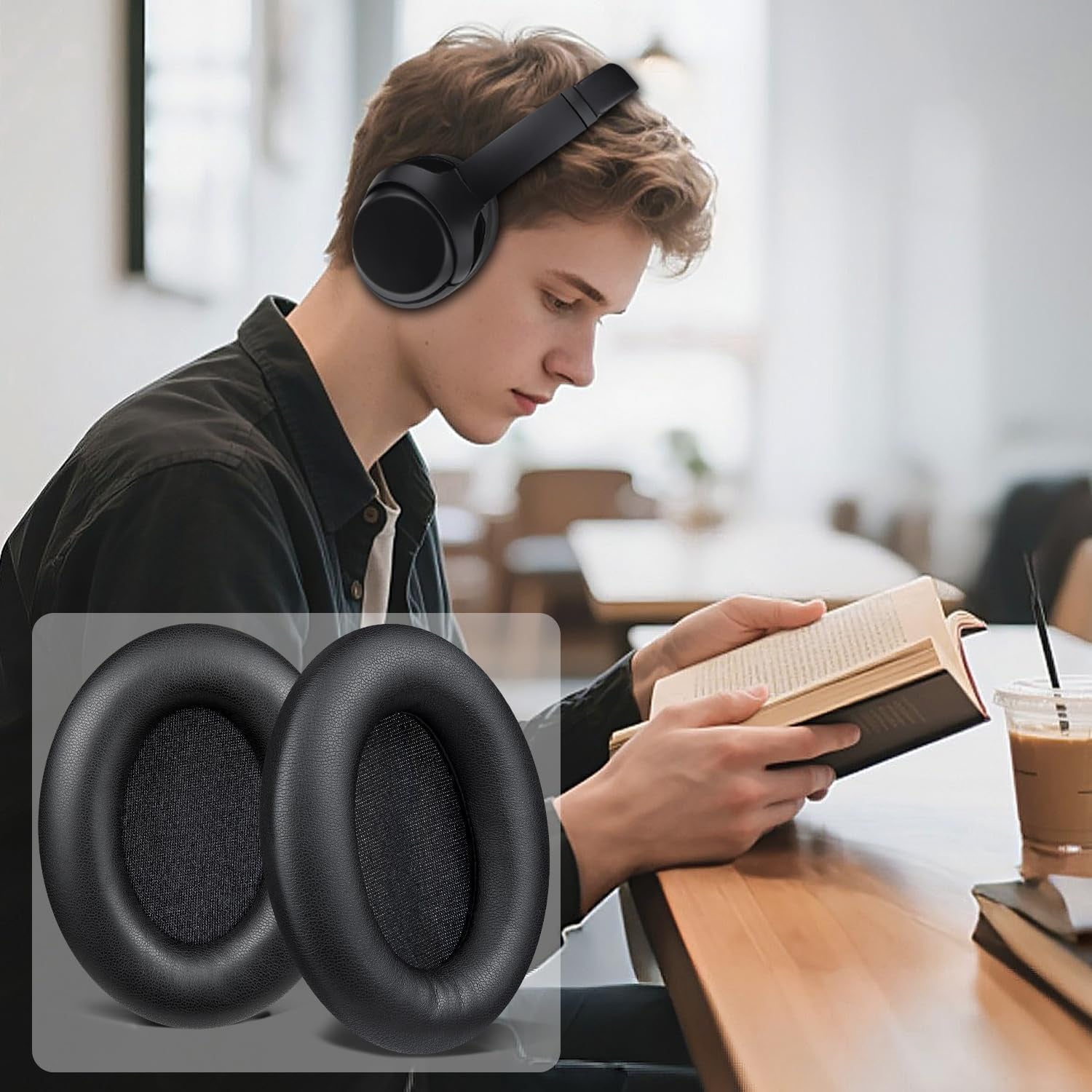 Professional Earpads Cushions Replacement for Sony WH-1000XM3 (WH1000XM3) Over-Ear Headphones, Ear Pads with Softer Protein Leather, Noise Isolation Memory Foam, Added Thickness (Black)